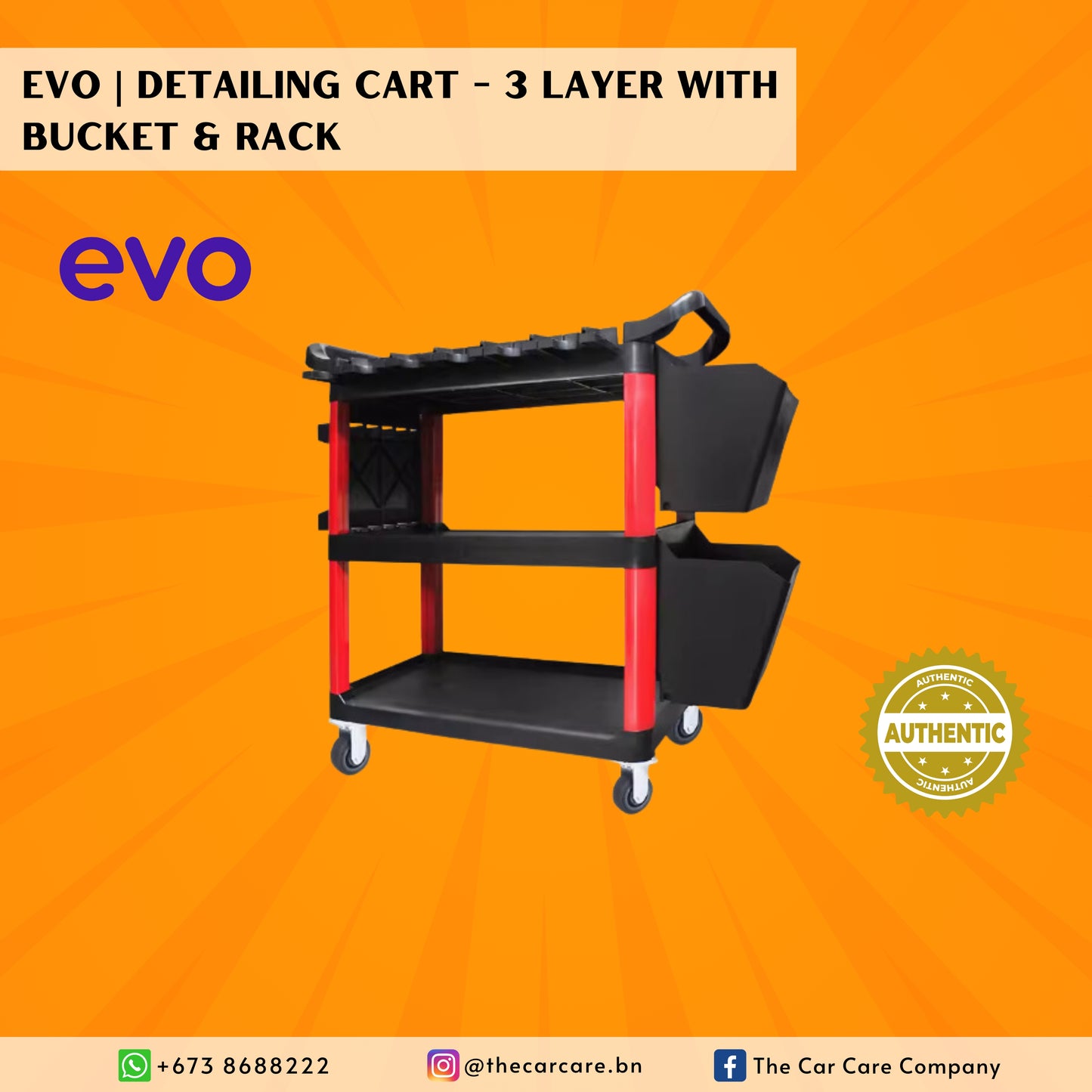 Detailing Cart - 3 Layer With Bucket & Rack