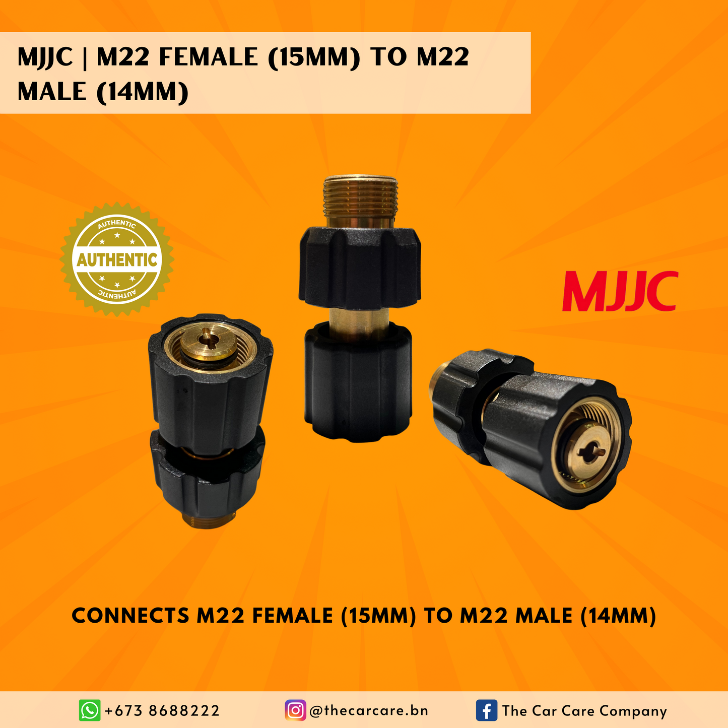 M22 Female (15mm) to M22 Male (14mm)